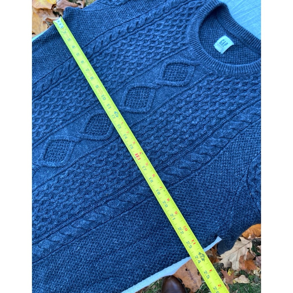 RELISTED Men’s GAP Cable Knit Sweater Crew Neck Pullover Charcoal Gray Wool Size - Picture 6 of 10
